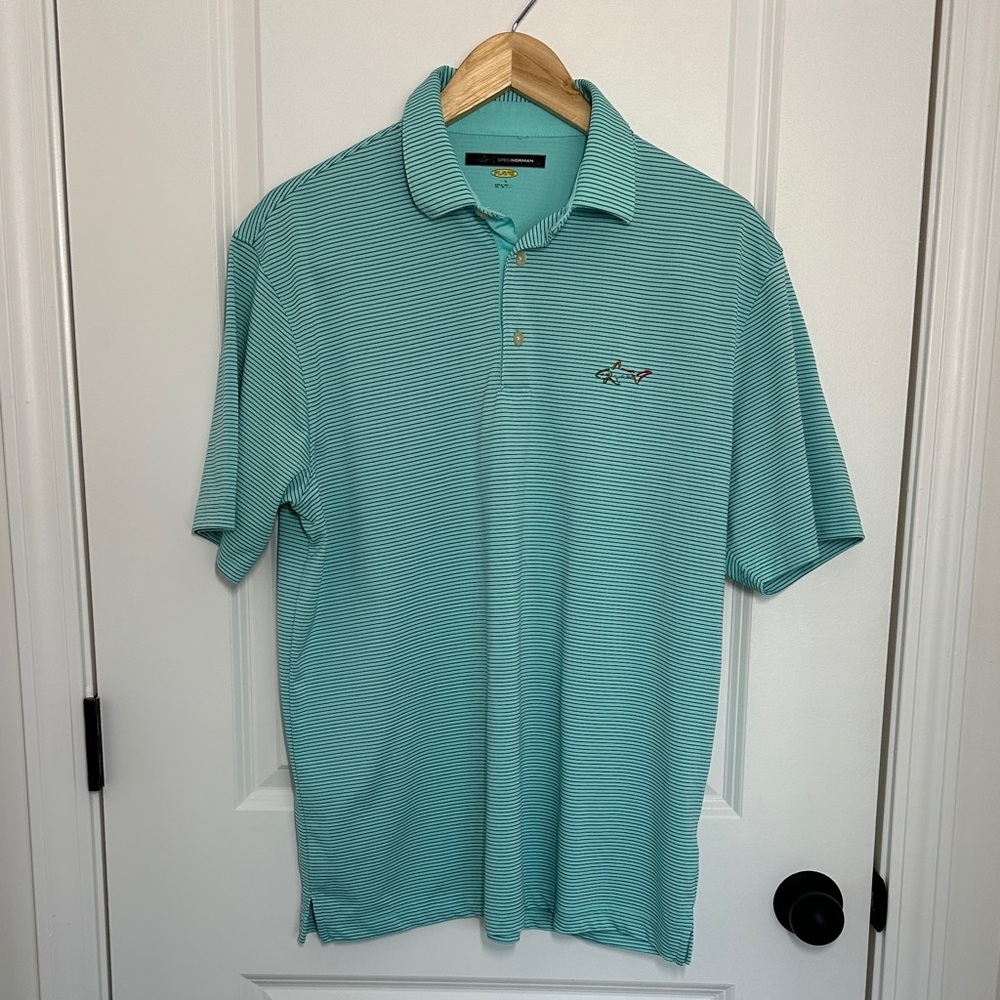 Greg Norman Collection PlayDry Striped Polo Shirt Teal L